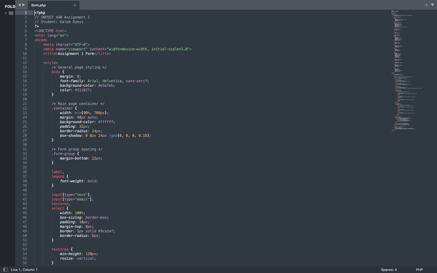 Screenshot of the form.php source code